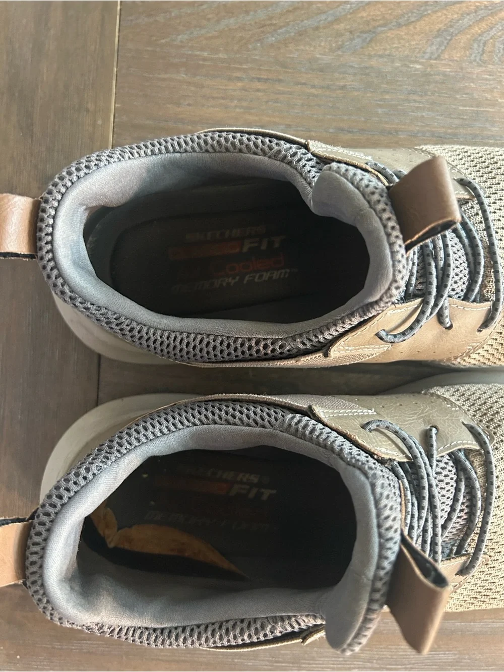 Skechers Men's Knit Lace-Up Sneakers in Tan and Gray